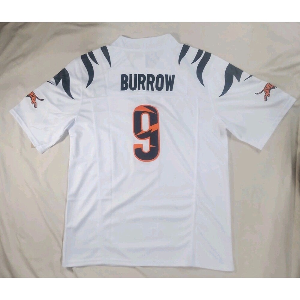 Bengals Joe Burrow #9 Men's Size Large Stitched Jersey White/Black/Orange